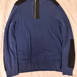 INC International Concepts Blue Zip-Up Sweater with Black Details